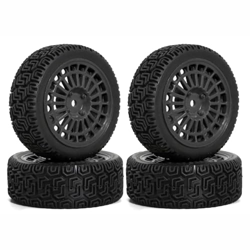 Gummi-Reifenrad, 68 x 26 mm, Sechskant-Nabe, 12 mm, RC-Ersatzteile für Tamiya TT01 XV02 Kyosho 1/10 Touring Rally RC Rennwagen (schwarz), 4 Stück von Caruner