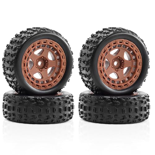 Gummi-Reifenrad-Set, 69 x 26 mm, RC-Ersatzteile für ARRMA 1/18 2S Typhon GROM ARA2106 RC Auto, Braun, 4 Stück von Caruner