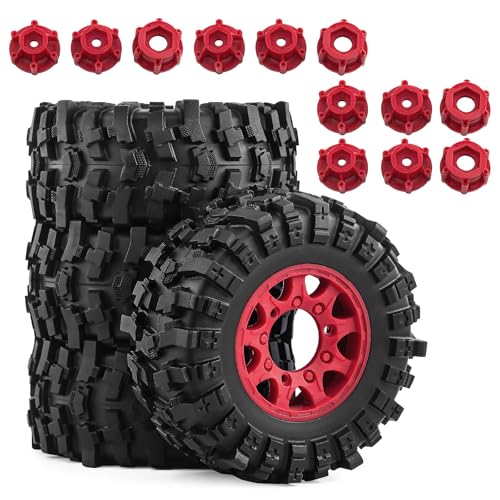 Gummi-Reifenrad mit austauschbarem 12 mm, 14 mm, 17 mm, Sechskant-Adapter, RC-Ersatzteile für 1/10 ARRMA Senton TRAXXAS Slash Short Course Truck RC Auto, Rot, 4 Stück Gummi-Reifenrad mit austauschbarem 12 mm, 14 mm, 17 mm, Sechskant-Adapter, RC-Ersatzteile für 1/10 ARRMA Senton TRAXXAS Slash Short Course Truck RC Auto, Rot, 4 Stück von Caruner