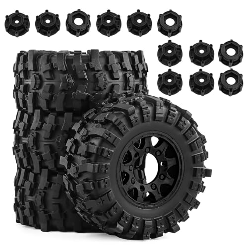 Gummi-Reifenrad mit austauschbarem 12 mm, 14 mm, 17 mm, Sechskant-Adapter, RC-Ersatzteile für 1/10 ARRMA Senton TRAXXAS Slash Short Course Truck RC Car (schwarz), 4 Stück von Caruner