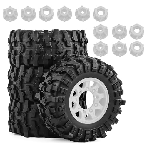 Gummi-Reifenrad mit austauschbarem 12 mm, 14 mm, 17 mm, Sechskant-Adapter, RC-Ersatzteile für 1/10 ARRMA Senton TRAXXAS Slash Short Course Truck RC Car (weiß), 4 Stück von Caruner