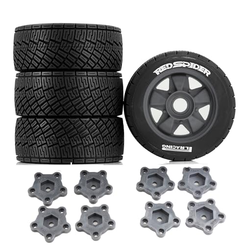 Gummireifenrad, 100 x 40 mm, mit austauschbarem Sechskant-Adapter, RC-Teile für 1/6 KM 1/7 MJX KKPIT Rally FS 1/8 RC Car (Titan), 4 Stück von Caruner