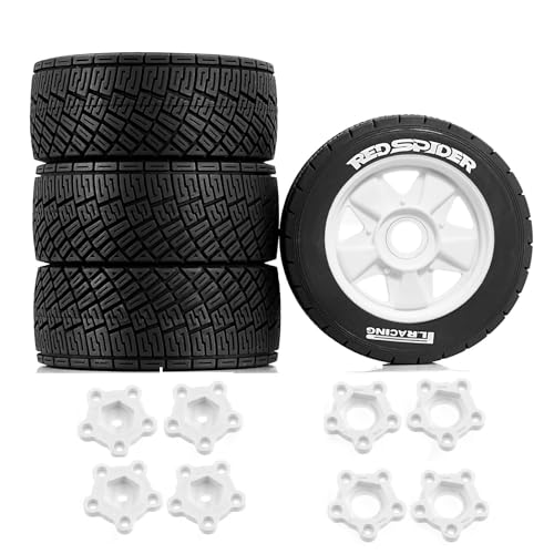 Gummireifenrad, 100 x 40 mm, mit austauschbarem Sechskant-Adapter, RC-Teile für 1/6 KM 1/7 MJX KKPIT Rally FS 1/8 RC Car (weiß), 4 Stück von Caruner