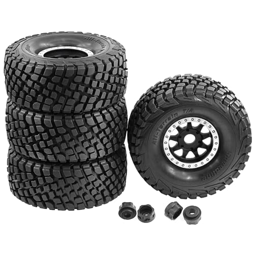 Gummireifenrad, 135 x 55 mm, Sechskant-Nabe, 17 mm, RC-Ersatzteile für 1/7 1/8 Traxxas, UDR, Mojave, Atom, FS, Yikong, DB8, DF7, Wüstentruck, ferngesteuertes Auto, Silber, 4 Stück von Caruner