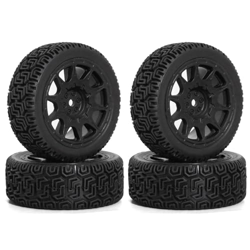 Gummireifenrad-Set, 68 x 26 mm, Sechskant-Nabe, 12 mm, RC-Ersatzteile für Tamiya TT01 XV02 Kyosho 1/10 Touring Rally RC Car (schwarz), 4 Stück von Caruner