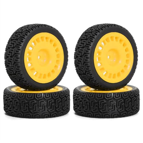 Gummireifenrad-Set, 68 x 26 mm, Sechskant-Nabe, 12 mm, RC-Ersatzteile für Tamiya TT01 XV02 Kyosho 1/10 Touring Rally RC Rennwagen (gelb), 4 Stück von Caruner