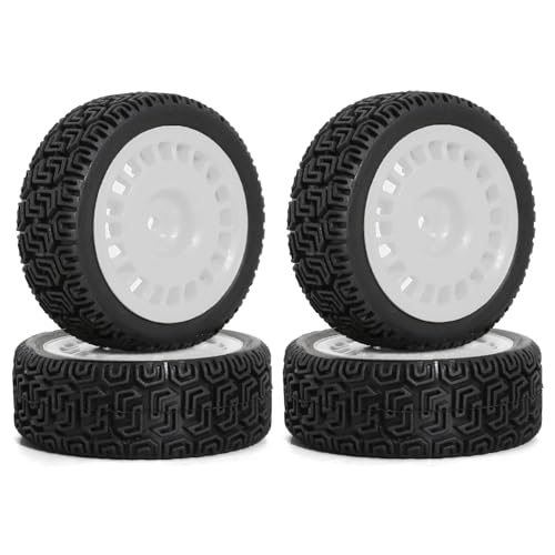 Gummireifenrad-Set, 68 x 26 mm, Sechskant-Nabe, 12 mm, RC-Ersatzteile für Tamiya TT01 XV02 Kyosho 1/10 Touring Rally RC Rennwagen (weiß), 4 Stück von Caruner
