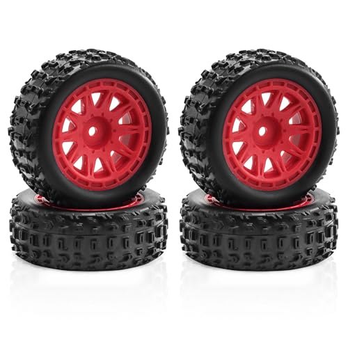 Gummireifenrad-Set, 69 x 26 mm, RC-Ersatzteile für ARRMA 1/18 2S Typhon GROM RC Auto, Rot, 4 Stück von Caruner