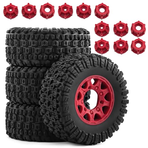 Gummireifenrad mit austauschbarem 12 mm, 14 mm, 17 mm Sechskant-Adapter, RC-Teile für 1/10 ARRMA Senton TRAXXAS Slash Short Course Truck RC Auto, Rot, 4 Stück Gummireifenrad mit austauschbarem 12 mm, 14 mm, 17 mm Sechskant-Adapter, RC-Teile für 1/10 ARRMA Senton TRAXXAS Slash Short Course Truck RC Auto, Rot, 4 Stück von Caruner
