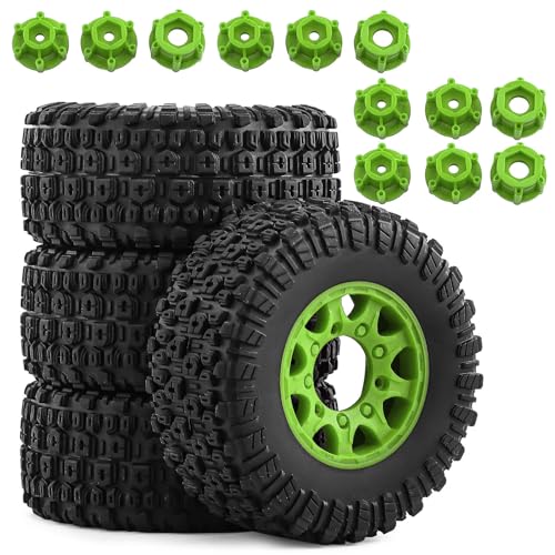 Gummireifenrad mit austauschbarem 12 mm, 14 mm, 17 mm Sechskant-Adapter, RC-Teile für 1/10 ARRMA Senton TRAXXAS Slash Short Course Truck RC Car (grün), 4 Stück von Caruner