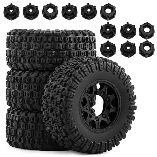 Gummireifenrad mit austauschbarem 12 mm, 14 mm, 17 mm Sechskant-Adapter, RC-Teile für 1/10 ARRMA Senton TRAXXAS Slash Short Course Truck RC Car (schwarz), 4 Stück von Caruner