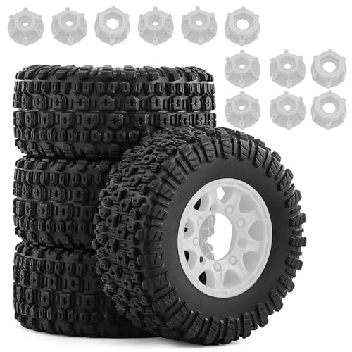 Gummireifenrad mit austauschbarem 12 mm, 14 mm, 17 mm Sechskant-Adapter, RC-Teile für 1/10 ARRMA Senton TRAXXAS Slash Short Course Truck RC Car (weiß), 4 Stück von Caruner