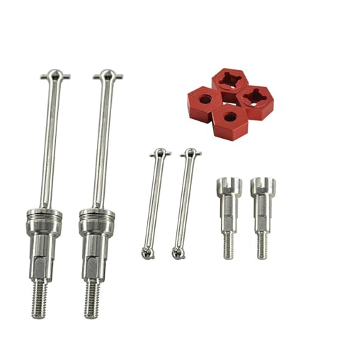 Metall-Antriebswellen-Achsen-Set mit Rad-Sechskant-Adapter, RC, verbesserte Teile für ARRMA 1/14 Mojave GROM Brushless Brushed RC Car (Silber-Rot) von Caruner