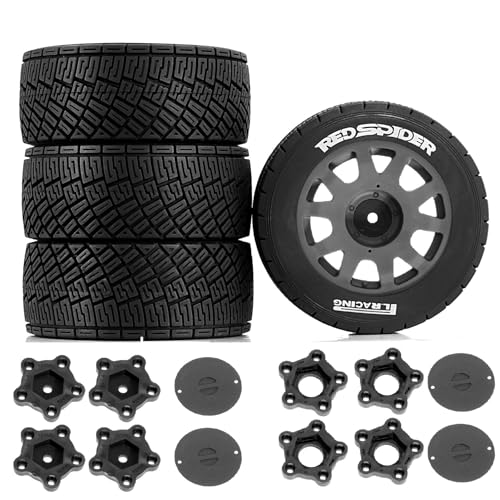 RC-Auto-Gummi-Reifenrad, 100 x 40 mm, Sechskant-Nabe, 14 mm, 17 mm, RC-Ersatzteile für 1/7 1/8 WRC Rally KM FS Kyosho ARRMA ZD Racing RC Car (Titan), 4 Stück von Caruner