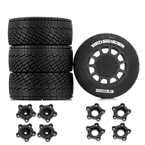 RC-Auto-Gummi-Reifenrad, 100 x 40 mm, Sechskant-Nabe, 14 mm, 17 mm, RC-Ersatzteile für 1/7 1/8 WRC Rally KM FS Kyosho ARRMA ZD Racing RC Car (Titan), 4 Stück von Caruner