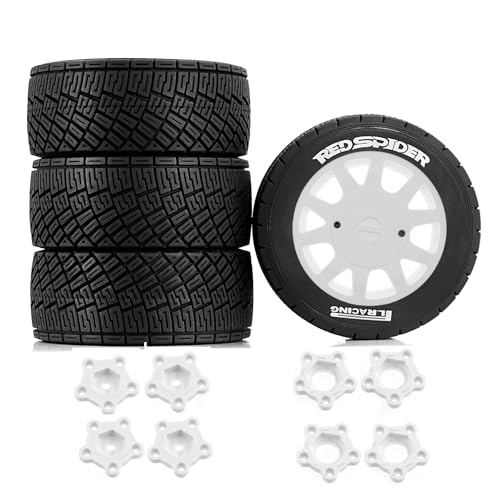 RC-Auto-Gummi-Reifenrad, 100 x 40 mm, Sechskant-Nabe, 14 mm, 17 mm, RC-Ersatzteile für 1/7 1/8 WRC Rally KM FS Kyosho ARRMA ZD Racing RC Car (weiß), 4 Stück von Caruner