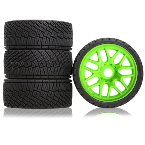 RC-Auto-Gummi-Reifenrad, 100 x 40 mm, Sechskant-Nabe, 17 mm, RC-Ersatzteile für 1/7 1/8 WRC Rally KM FS Kyosho ARRMA ZD Racing MJX RC Car (grün), 4 Stück von Caruner