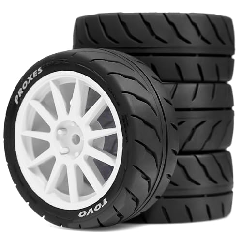 RC-Autoreifen, 68 x 27 mm, Sechskant-Nabe, 12 mm, RC-Ersatzteile für 1/10 MST Rally Tamiya XV02 TT01 KYOSHO HPI Sakura YOKOMO Touring RC Car (weiß), 4 Stück von Caruner