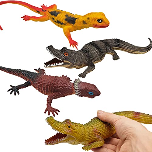 Carykon 4 Stück Simulierte große Eidechse Wüste Chamäleon Simuliert Krokodil Sound Tier Modell Kunststoff Stretch Spielzeug 35,6 cm lang (Krokodileidechse) von Carykon