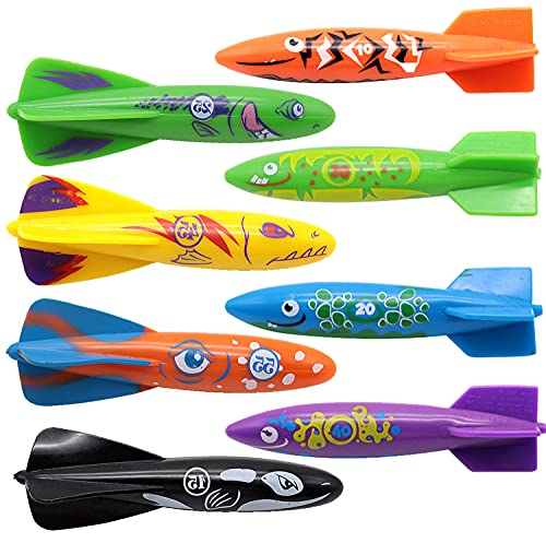 Carykon 8 Stück Tauchspielzeug Unterwasser Schwimmbad Spielzeug Gleitender Hai Werfen Torpedo Carykon 8 Stück Tauchspielzeug Unterwasser Schwimmbad Spielzeug Gleitender Hai Werfen Torpedo von Carykon