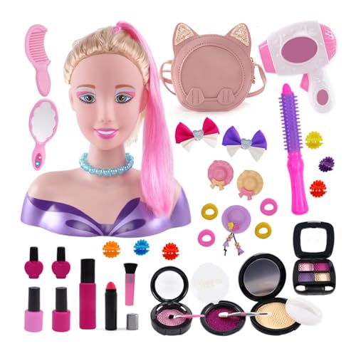 Make-up-Set für Kinder mit Barbie-Kopf, Friseur-Set für Mädchen, 35-teilig, Puppe + Make-up, Lernspielzeug 3-8 Jahre, kreatives Geschenk (B) von Carziyer