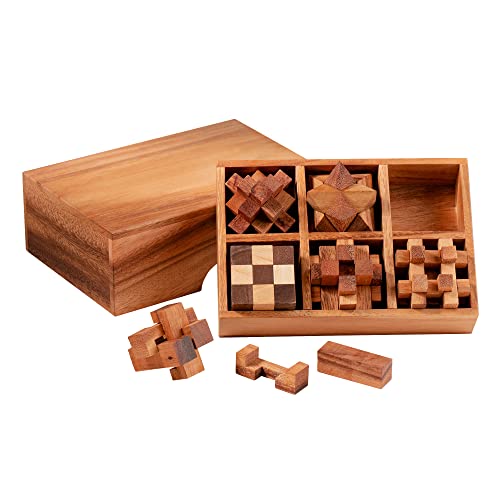 Knobelspiel 6er Set, Knobelspiele für Erwachsene, IQ Puzzle Set, Geduldspiele für Kinder, 3D Holz Puzzle Rätselbox, Geschicklichkeitsspiele, Geschenke für Adventskalender, Mini Rätselspiele von Casa Vivente