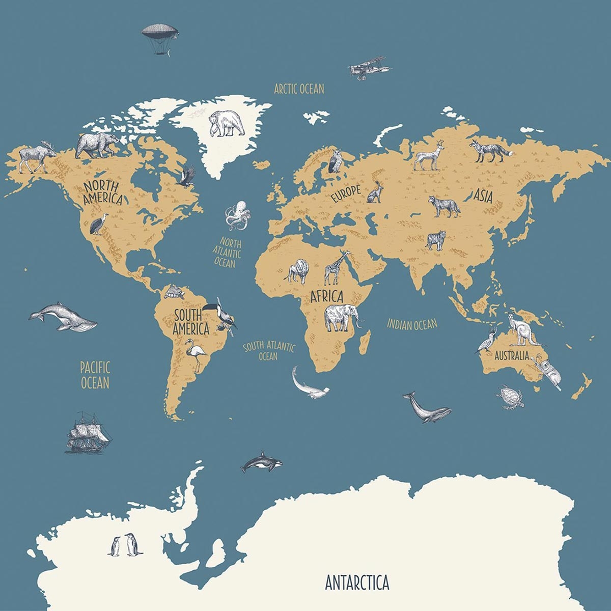 Caselio Wandbild Our Planet Weltkarte Blau von Casadeco
