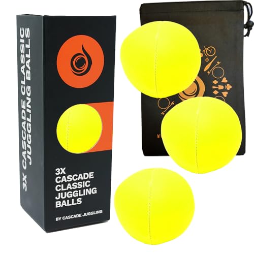 3 x Pro 115 g Cascade Neon Classic Thud Jonglierbälle & Tasche – Set mit 3 Jonglierbällen (Gelb) von Cascade Juggling