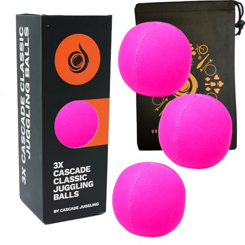3 x Pro 115 g Cascade Neon Classic Thud Jonglierbälle & Tasche – Set mit 3 Jonglierbällen (Rosa) von Cascade Juggling