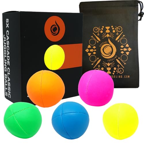 5 x Pro 115 g Cascade Neon Classic Thud Jonglierbälle & Tasche – Set mit 5 Jonglierbällen (Neon Mix) von Cascade Juggling