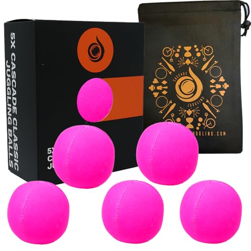 5 x Pro 115 g Cascade Neon Classic Thud Jonglierbälle & Tasche – Set mit 5 Jonglierbällen (Rosa) von Cascade Juggling