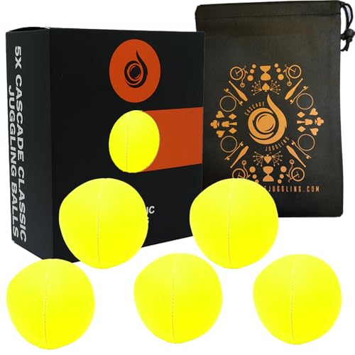 5 x Pro 115 g Cascade Neon Classic Thud Jonglierbälle & Tasche – Set mit 5 Jonglierbällen (gelb) von Cascade Juggling