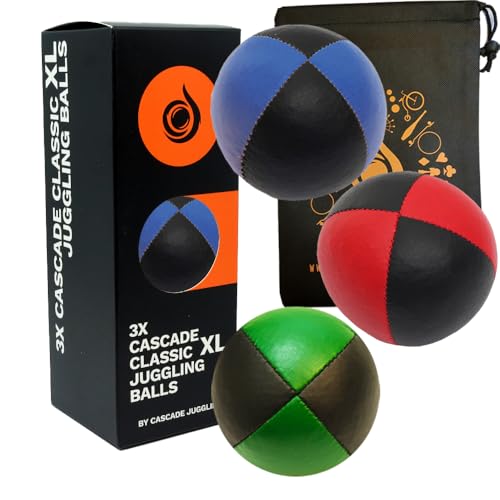 Pro Cascade XL Jonglierbälle, 180 g, groß, hochwertige Thud-Sitzsäcke und Tasche, Set mit 3 Jonglierbällen (schwarzes Thema), 3 Stück von Cascade Juggling