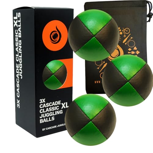 Pro Cascade XL Jonglierbälle, 180 g, große Qualität, Thud-Sitzsäcke und Tasche, 3 Stück (Grün und Schwarz) von Cascade Juggling