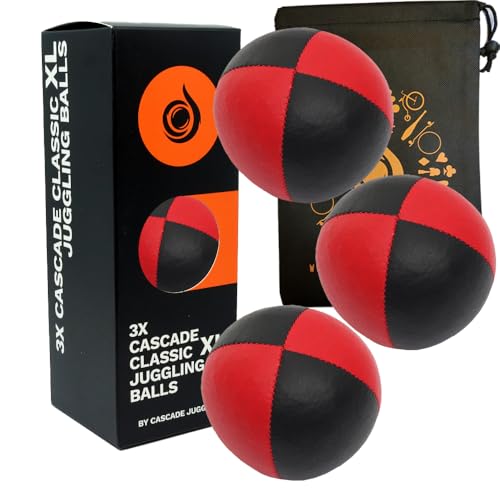 Pro Cascade XL Jonglierbälle, 180 g, große Qualität, Thud-Sitzsäcke und Tasche, 3 Stück (Rot und Schwarz) von Cascade Juggling