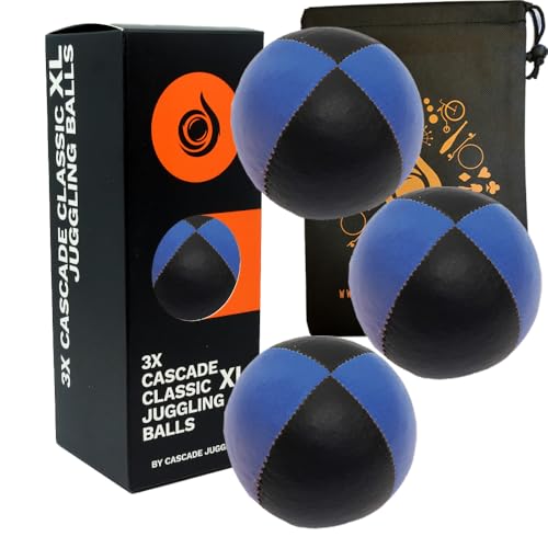 Pro Cascade XL Jonglierbälle, 180 g, große Qualität, Thud-Sitzsäcke und Tasche, 3 Stück (blau und schwarz), 3 Stück von Cascade Juggling