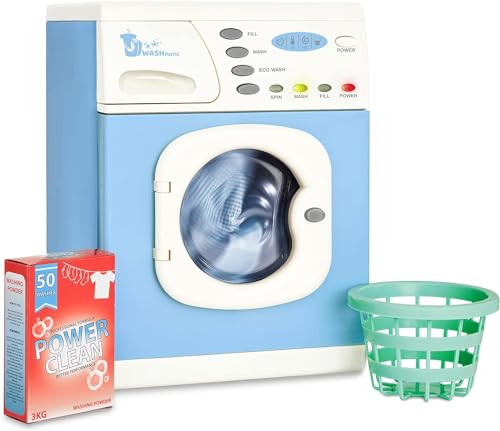 Casdon 47650 Unterlegscheibe Elektronische, realistische Spielzeug-Waschmaschine für Kinder ab 3 Jahren, ausgestattet mit Lichtern und Tasten, um ihre Fantasie zu entfachen, blau von Casdon