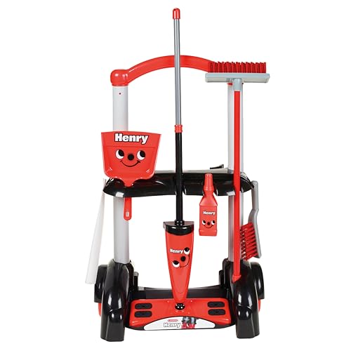 Casdon Henry & Hetty Spielzeug – Henry Putzwagen – Rotes Spielset im Henry Design mit Mopp, Besen, Kehrschaufel und Zubehör – Kinder-Reinigungswagen-Set – Für Kinder ab 3 Jahren von Casdon