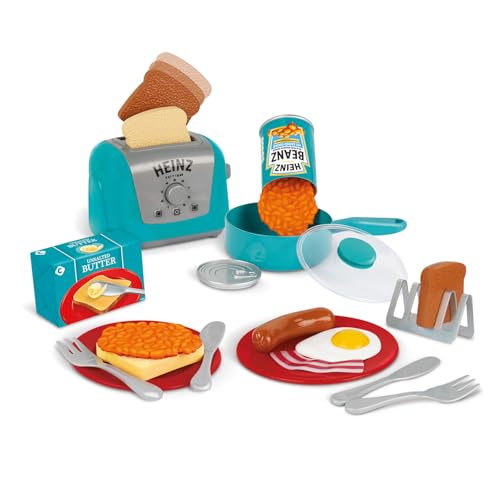 Casdon Heinz Ganztägiges Frühstücks-Kochset | 20-teiliges Frühstücksspielset für Kinder ab 2 Jahren | Enthält offiziell lizenzierten Heinz Spielzeug-Toaster und Squeezy Tomatenketchup von Casdon