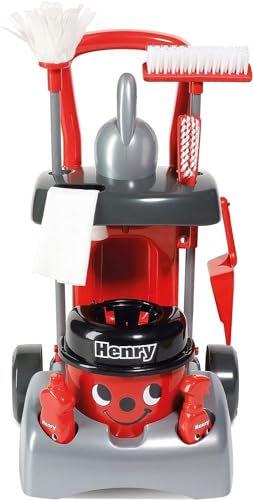 Casdon Henry & Hetty Spielzeug. Henry Deluxe Putzwagen. Rotes Spielset im Henry Design mit funktionierendem Handstaubsauger und Zubehör. Kinder-Reinigungswagen-Set. Für Kinder ab 3 Jahren von Casdon