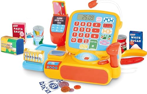 Casdon Registrierkasse | Interaktives Spielzeug Einkaufskasse für Kinder ab 3 Jahren | Inklusive funktionierendem Taschenrechner, Mikrofon, Scanner und mehr von Casdon