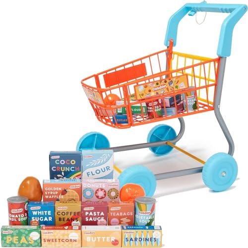 Casdon Einkaufstrolley Bunter Spielzeug Einkaufstrolley für Kinder ab 3 Jahren Ausgestattet mit allem, was für einen aufregenden Einkaufsbummel benötigt Wird von Casdon