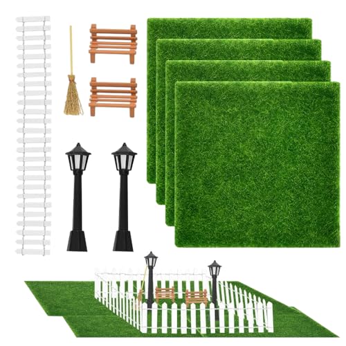 Casenly Kunstrasen Miniaturgarten, 10 Stück Miniatur Garten Deko, Miniatur Garten Zubehör mit 4 Miniatur Kunstrasen 1 Zaun 2 Bank 2 Straßenlampe, Mini Garten Möbel Deko Set für Puppenhaus, Feegarten Casenly Kunstrasen Miniaturgarten, 10 Stück Miniatur Garten Deko, Miniatur Garten Zubehör mit 4 Miniatur Kunstrasen 1 Zaun 2 Bank 2 Straßenlampe, Mini Garten Möbel Deko Set für Puppenhaus, Feegarten von Casenly