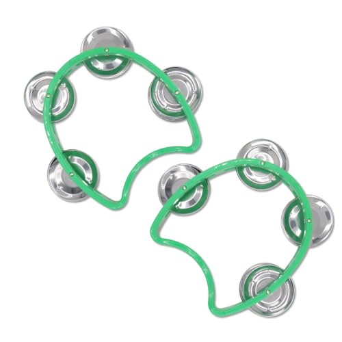 CashBeat 2er-Pack grüne Hand-Tamburine mit je 4 Klingelglocken, Mini-Kunststoff-Halbmond-Percussion-Instrumente für Erwachsene, Schulmusikunterricht, Band und Party von CashBeat