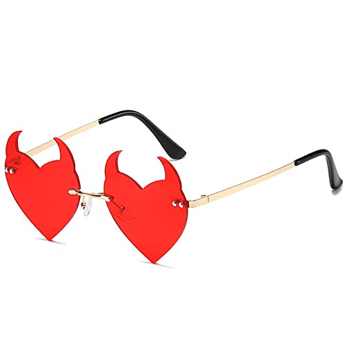 Teufelshörner Herz Form Sonnenbrille Retro Randless Eyewear Halloween Party Cosplay -brillenzubehör Für Frauen von Casiler