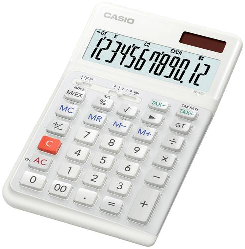 Casio JE-12E-WE Tischrechner Weiß Display (Stellen): 12 batteriebetrieben, solarbetrieben (B x H x von Casio