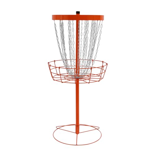 Caskunbsy ‌Professioneller Discgolf-Korb aus Eisen,disc Golf Korb(64cm/132cm) mit 24 Ketten & 4 Erdspießen,12.35kg für Garten/Park (orange) von Caskunbsy