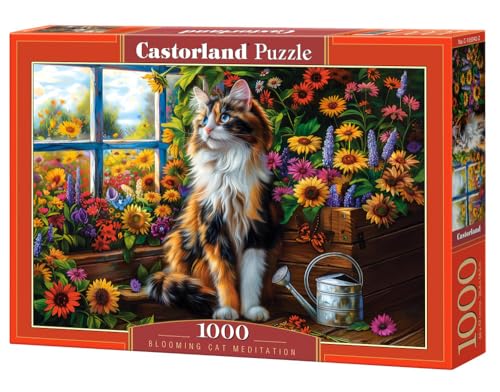 CASTORLAND 1000 Teile Puzzles, Blühende Katze Meditation, Katzenpuzzle, Blumenszene, charmante Ansicht, Erwachsenenpuzzle, Castorland C-105342-2 von Castorland