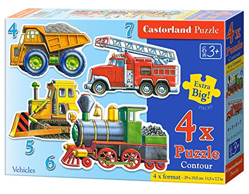 Castorland B-04256-2 - Vehicles, 4X Puzzle, 4, 5, 6, 7-teilig, Klassische Puzzle von Castorland