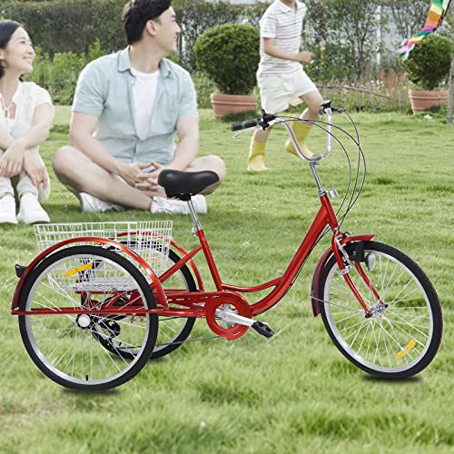 Casyi 24 Dreirad Für Erwachsene Rot, 6 Gänge Fahrrad Erwachsenen Dreirad Mit Licht+Korb, Kohlenstoffstahlrahmen, Verstellbarer Lenker Casyi 24 Dreirad Für Erwachsene Rot, 6 Gänge Fahrrad Erwachsenen Dreirad Mit Licht+Korb, Kohlenstoffstahlrahmen, Verstellbarer Lenker von Casyi